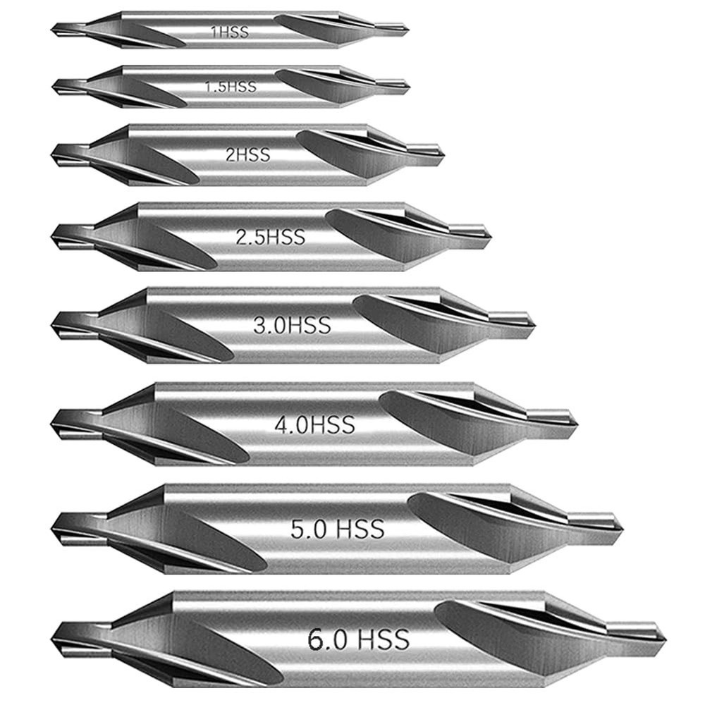 8 PCS Center Drill Bits Set, Countersink Tools for Lathe Metalworking 60 Degree.