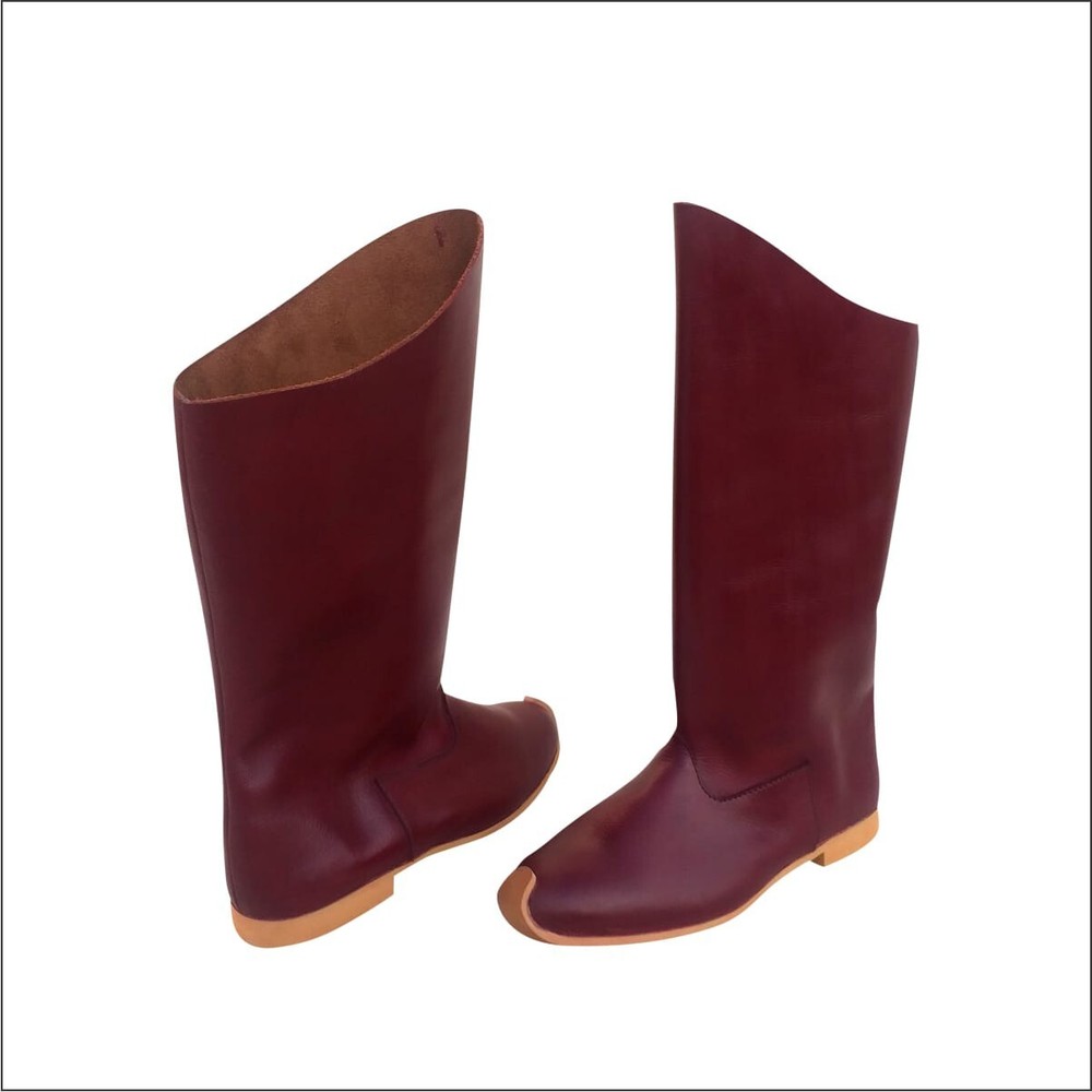 Medieval Leather long boots pair Red Color leather pull on boot footwear pair