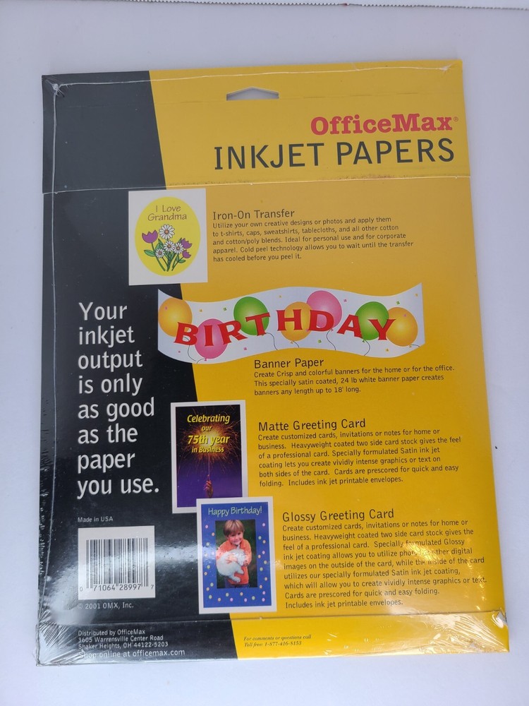 Office Max 10 Count Iron On Inkjet Transfers New Sealed