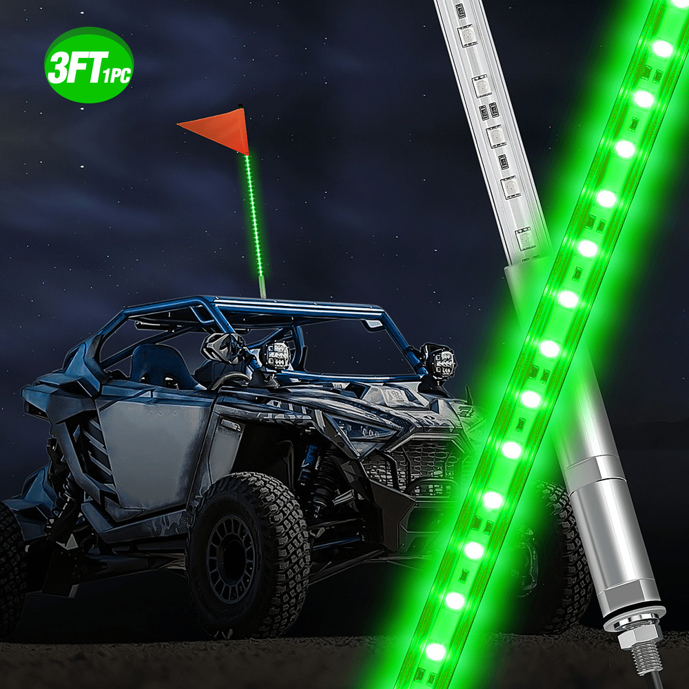 Nilight 3FT LED Whip Light with Aluminum Base Green Color