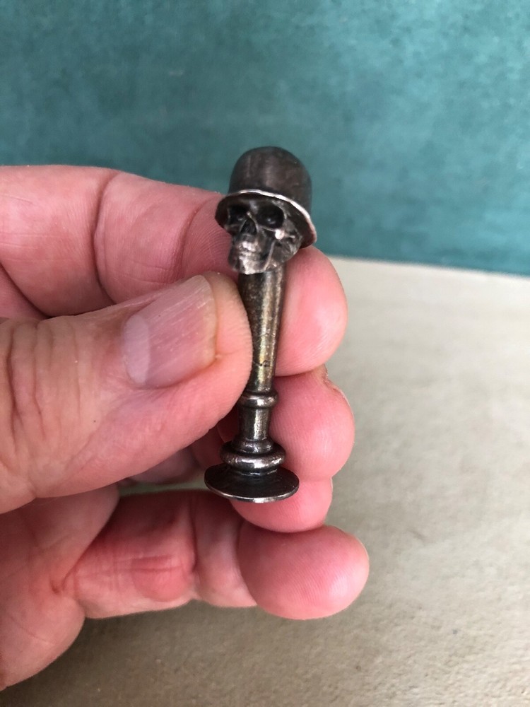 Antique WWII Skull With German Helmet Pipe Tamper, Solid Fine Pewter