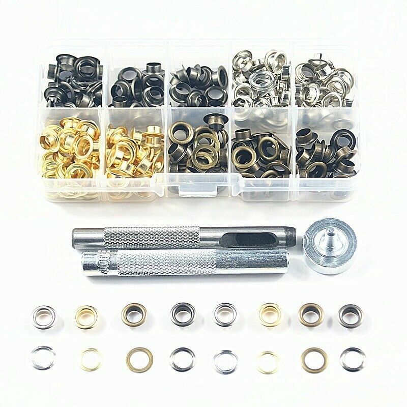 200PCS Eyelets Grommets with Installation Tools Kit Leather Rivet Buckle 6mm
