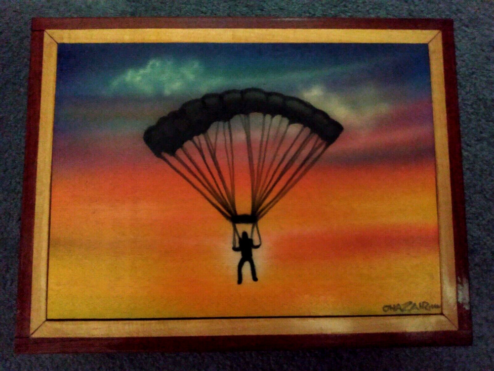 Beautiful Handmade Cedar Lined Box Parachuter During Sunset Sky Signed