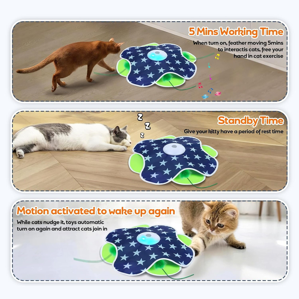 Interactive Cat Toys Moving Feather Concealed in Mat Rechargeable Exercise Bored