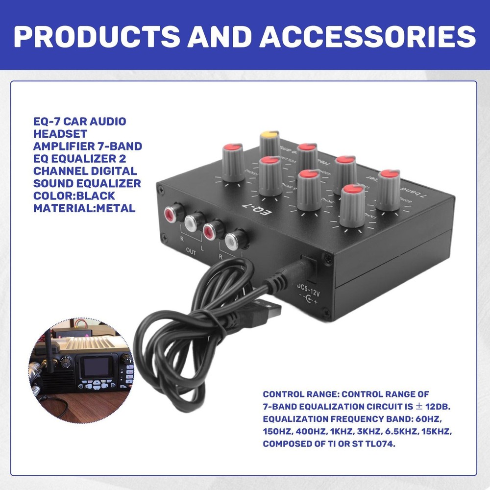 EQ7 Car Audio Headset Amplifier 7Band EQ Equalizer