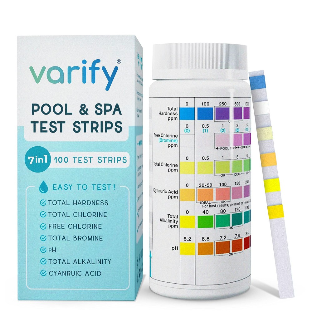 Varify 7 in 1 Pool and Spa Test Strips- Easy to Use Water Testing Kit for...