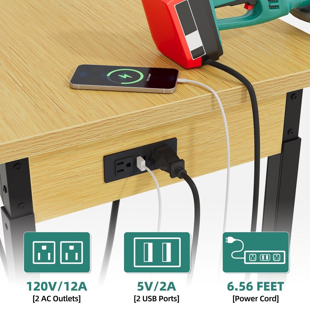 60 Inch Adjustable Workbench Rolling Pegboard Garage Table