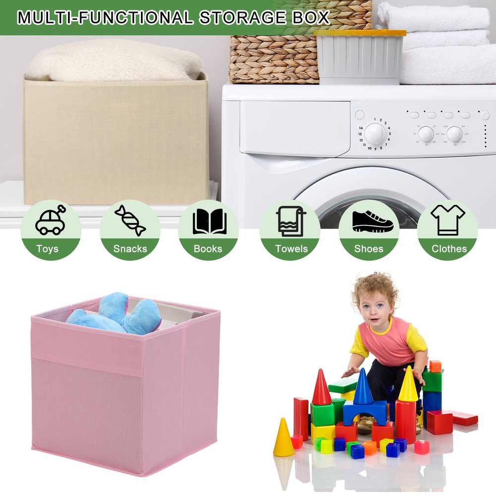 2Pcs Fabric Storage Bins 11" Cube Storage Bin for Shelf Closet, Khaki