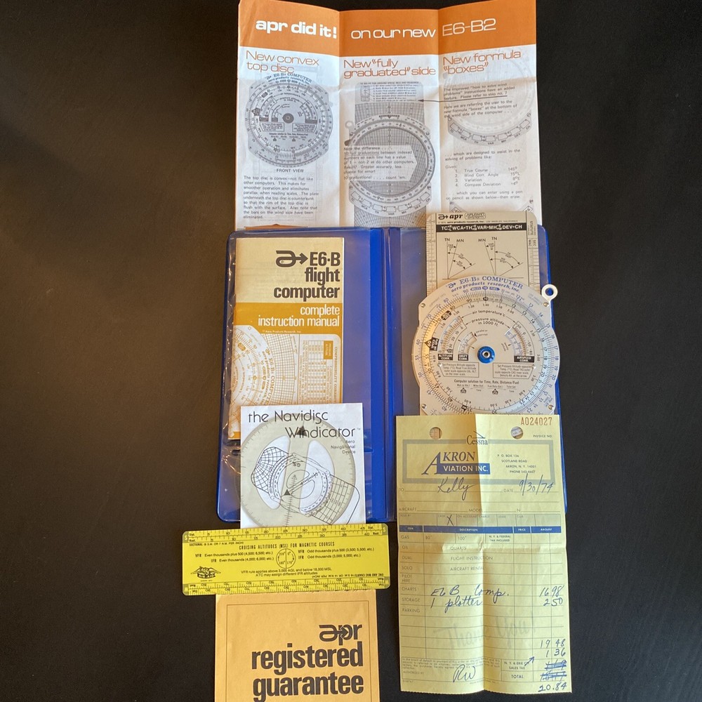 Vintage E6-B Flight Computer Aero Products Research, Inc. 1973 Bundle Manual +