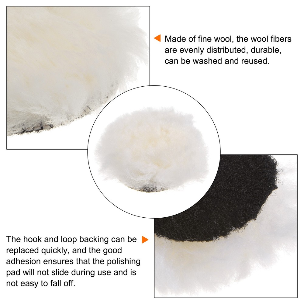 5pack Wool 2 inch Wool Polishing Pad with Hook and Loop