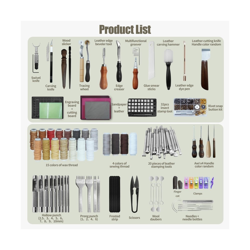ESMING Leather Tooling Kit Craft Tools Leather Working Kit with Cutting Mats ...