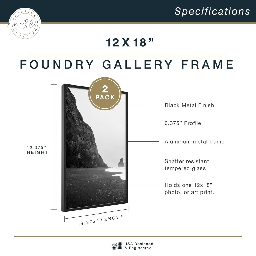 MCS Master & Co. Foundry Metal 12x18 Poster Frame, Vertical & Horizontal Wall...