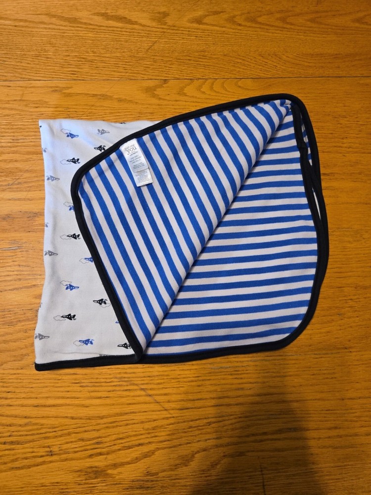 Carters dog airplanes gray blue stripes blanket