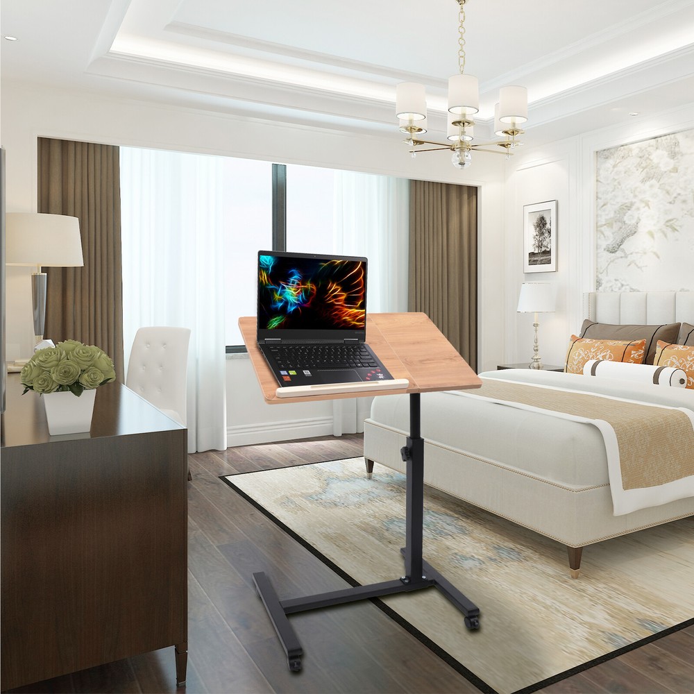 Adjustable Rolling Laptop Desk Mobile Computer Stand Bed Side Table Desk