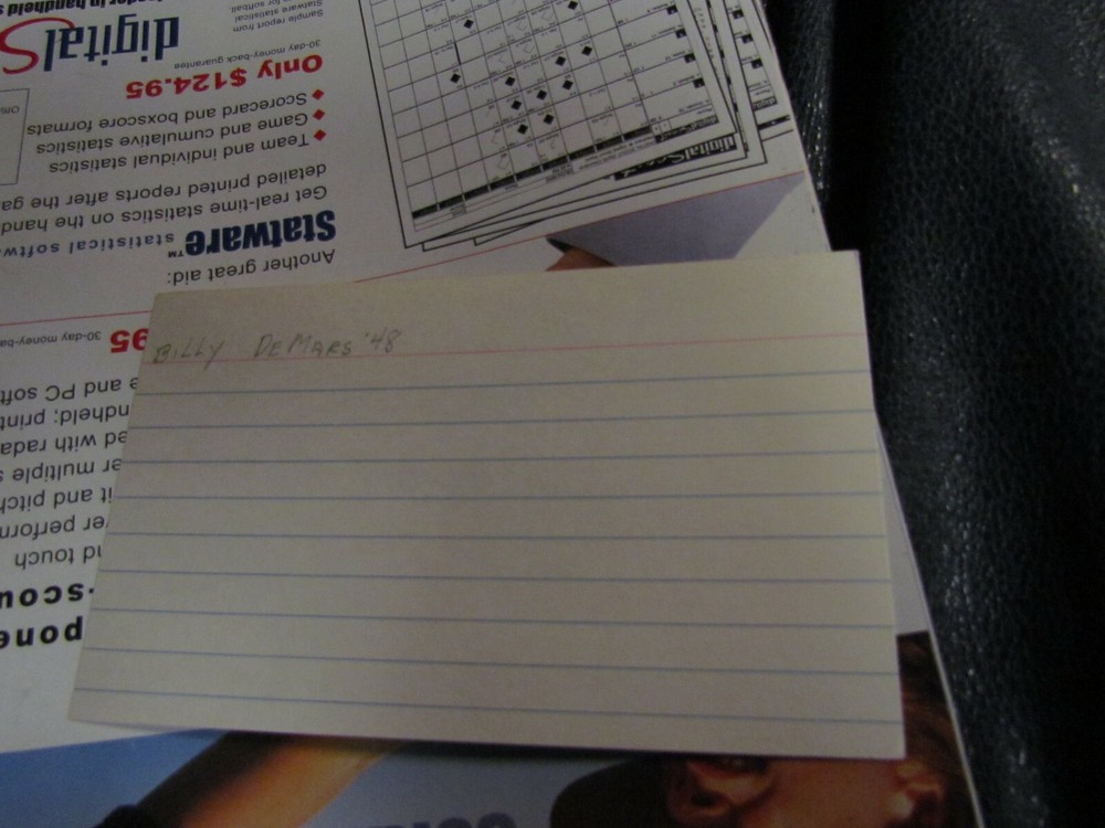 Billy Demeter autographed index card 2
