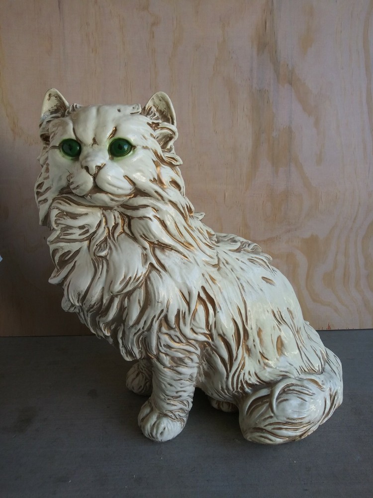 WHITE FLUFFY CAT PERSIAN KITTY CAT CERAMIC LARGE 21" high