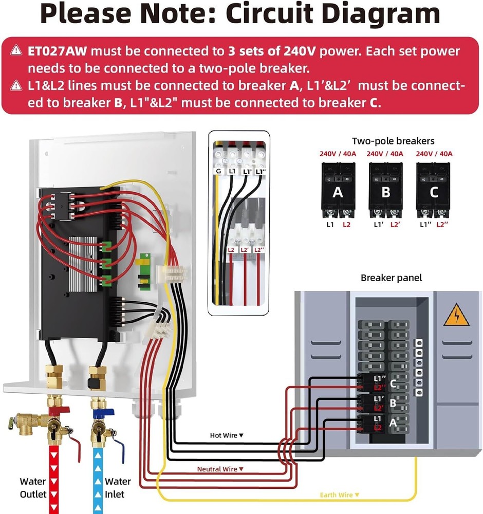 27 kW 240V Electric Tankless Water Heater On demand Instant Hot Water 6.3 GPM