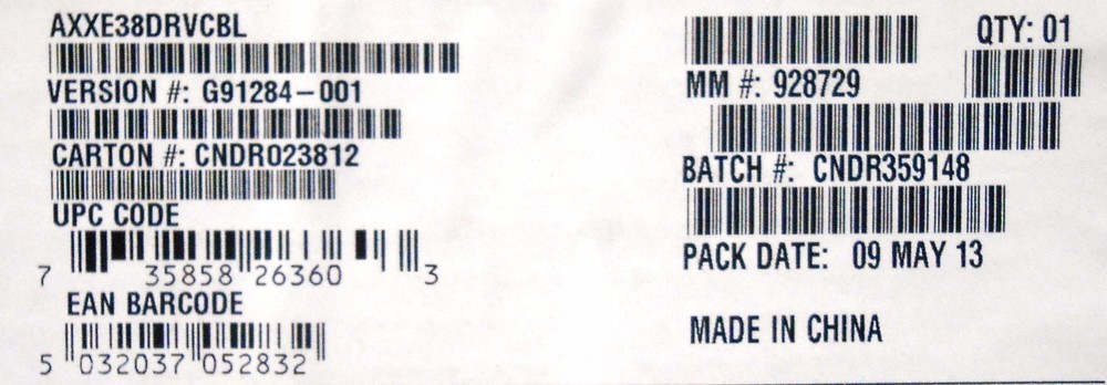 Intel AXXE38DRVCBL Mini-SAS cable New Bulk Packaging