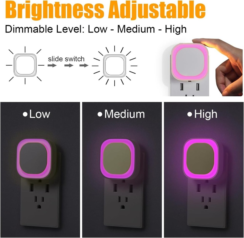 2 Pack Dimmable Pink Night Light, Auto Dusk to Dawn Sensor, Dimmable,