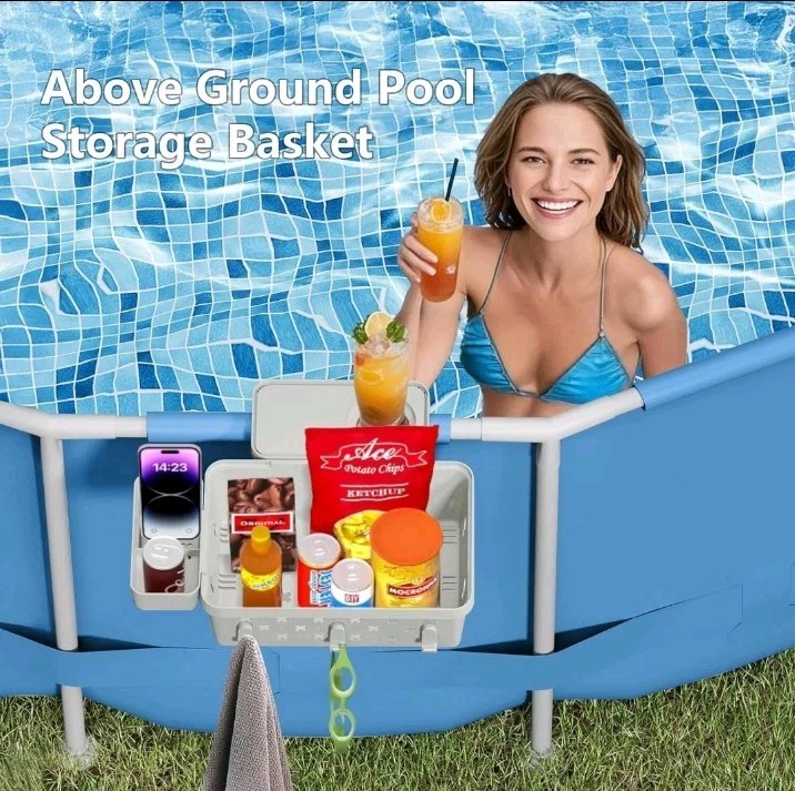 2 Pack Poolside Storage Basket, Above Ground Hanging Pool Storage Basket Grey