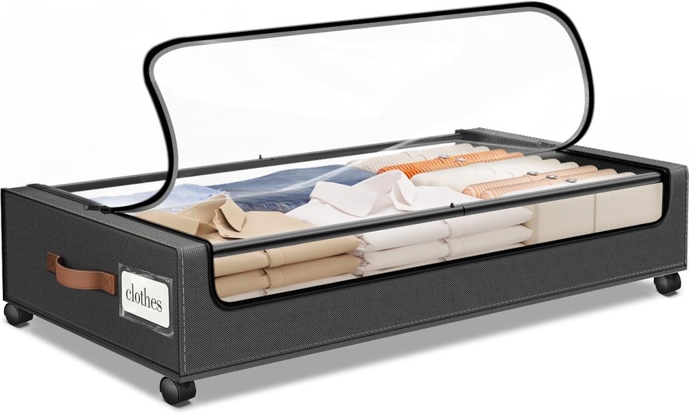 Under Bed Storage W/ Wheels 2Pack Storage Containers W/ Clear Window&Label Under