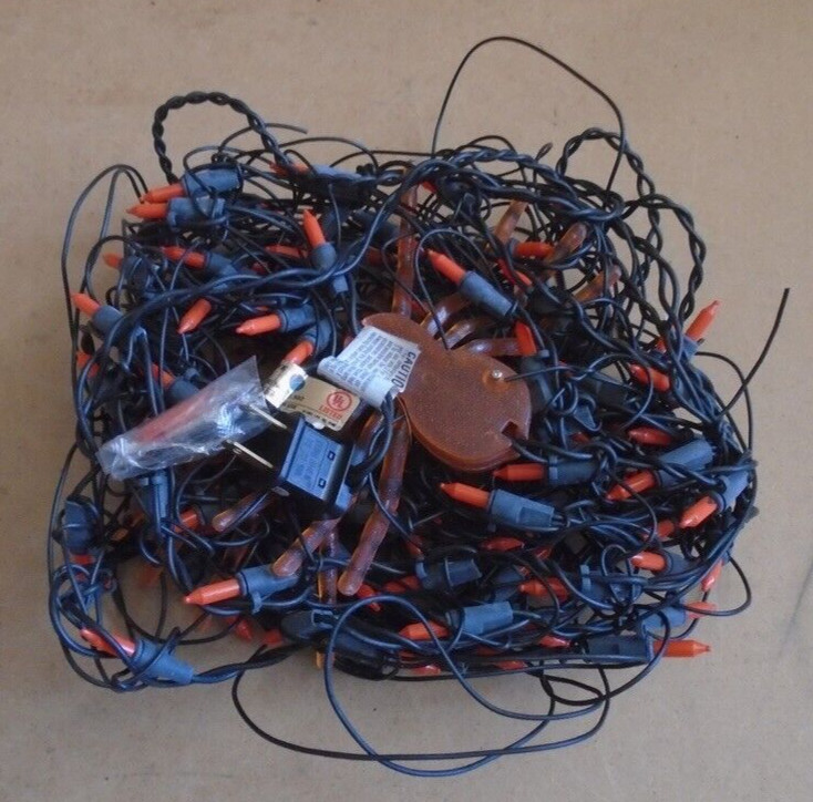 Halloween Orange Spider Web Light Set 4ft. Black Wire