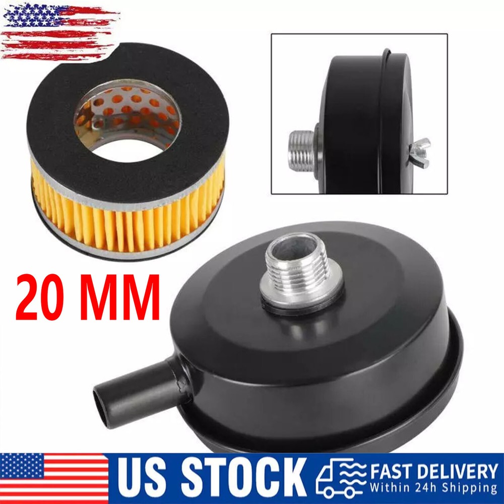 1/2" Compressor Male Threaded 20mm Air Intake Silencer Filter Black Metal Shell