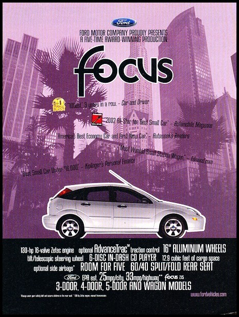 2002 Ford Focus Original Advertisement Print Car Art Ad J190