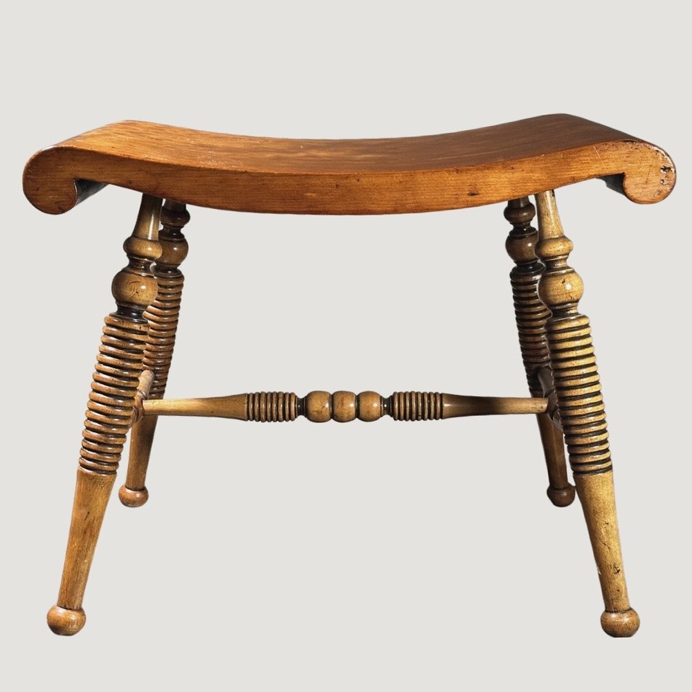 Antique 19th C. Restored Victorian Vanity Turned Leg Stool
