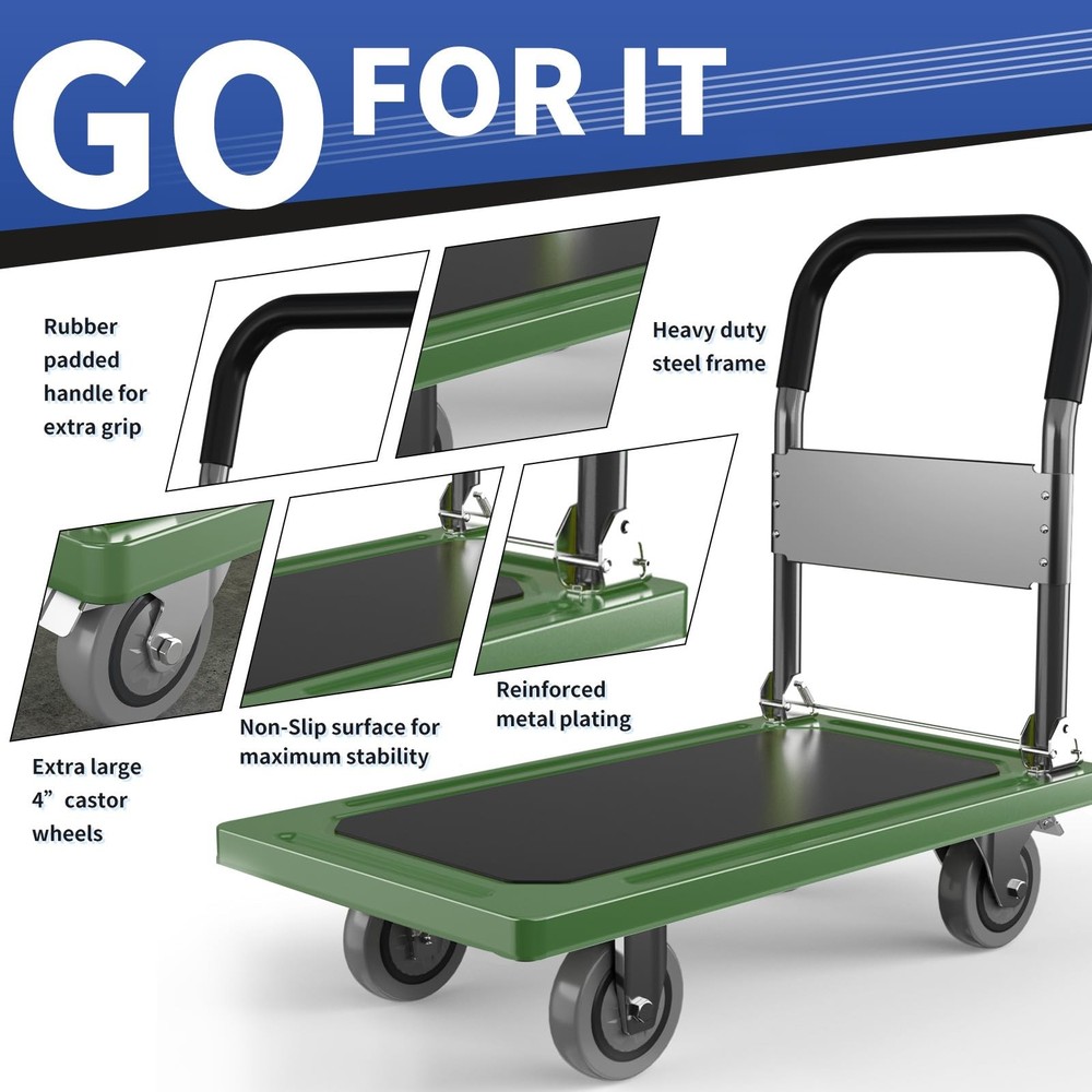 Upgraded Foldable Push Cart Dolly | 680 lbs. Capacity Moving Platform Hand Tr...