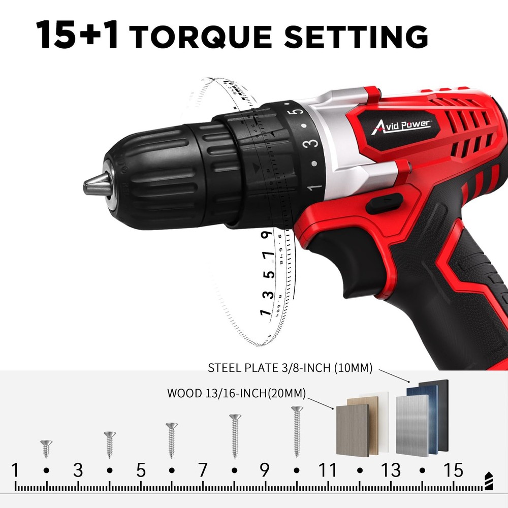 AVID POWER 20V Cordless Drill Set for Home DIY & Beginner Projects - 1-red
