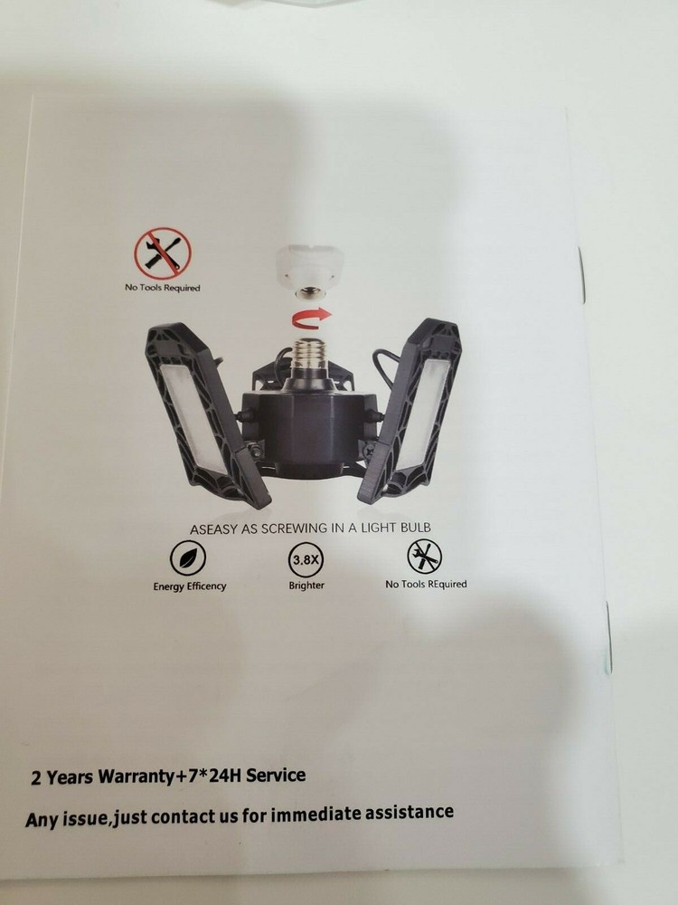 Motion Sensor NO Tools Req'd Garage Light Ceiling 6000 Lumens w/ 60W Deformable