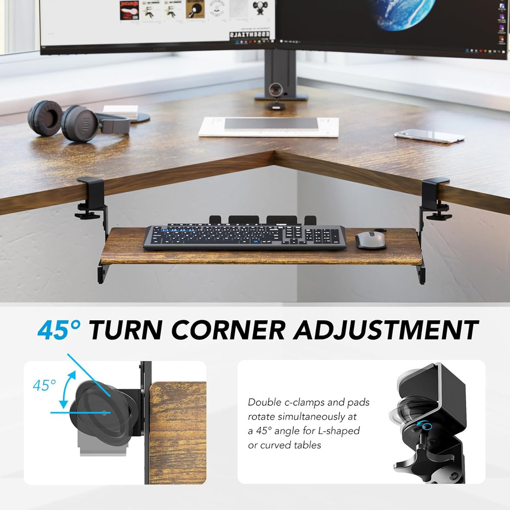 Keyboard Tray under Desk Pull Out with Extra Sturdy C Clamp Mount System, 27.3 (