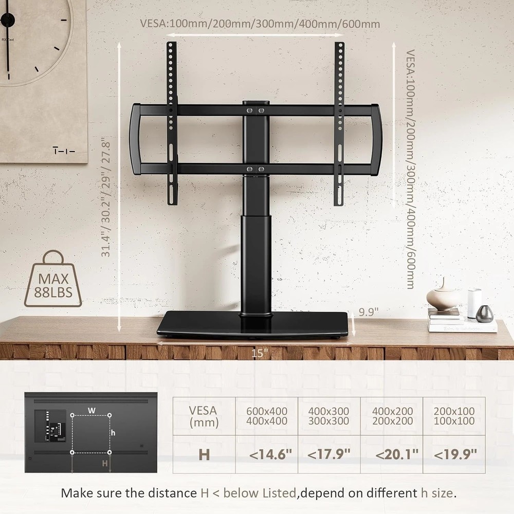 Table Top TV Stand 32-65" | 4 Level Height Adjustments-