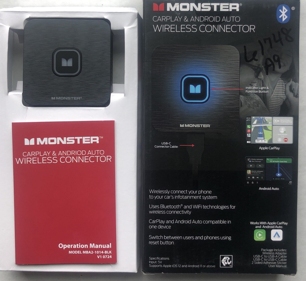 Monster CarPlay Android Auto Wireless Connector MBA2-1014-BLK