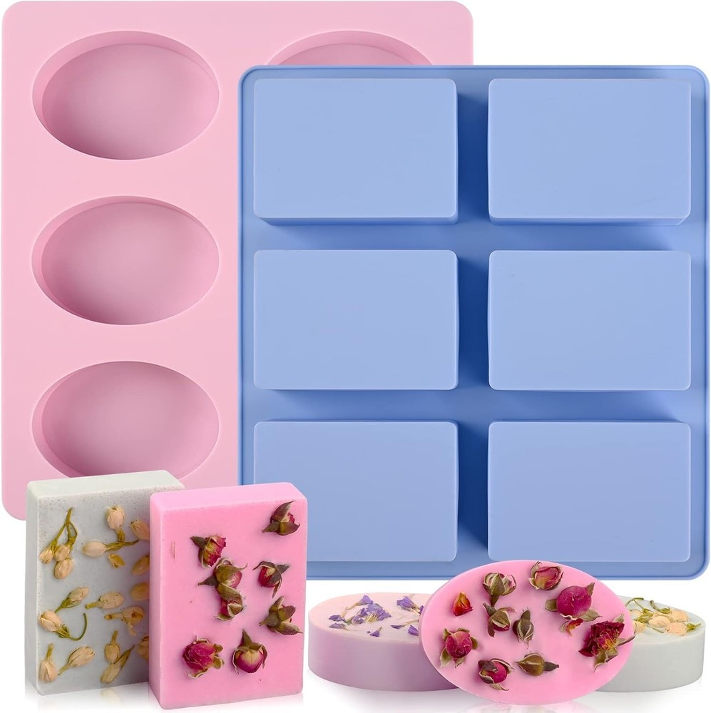 2 Pack 6 Cavity Silicone Soap Molds for DIY Soap Making and Desserts
