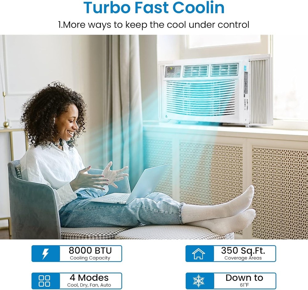 8000 BTU Energy Efficient Smart Window AC w/ WiFi & App & Remote Control & Timer