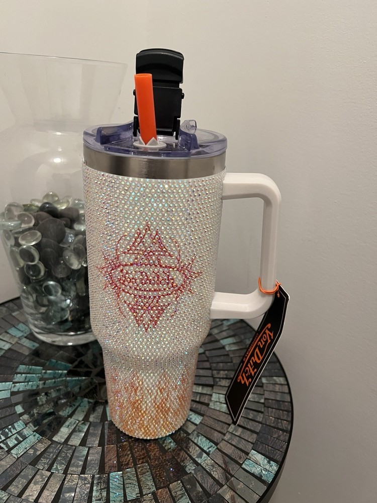 Von Dutch Drinking Cup Logo White Orange Rhinestone NWT