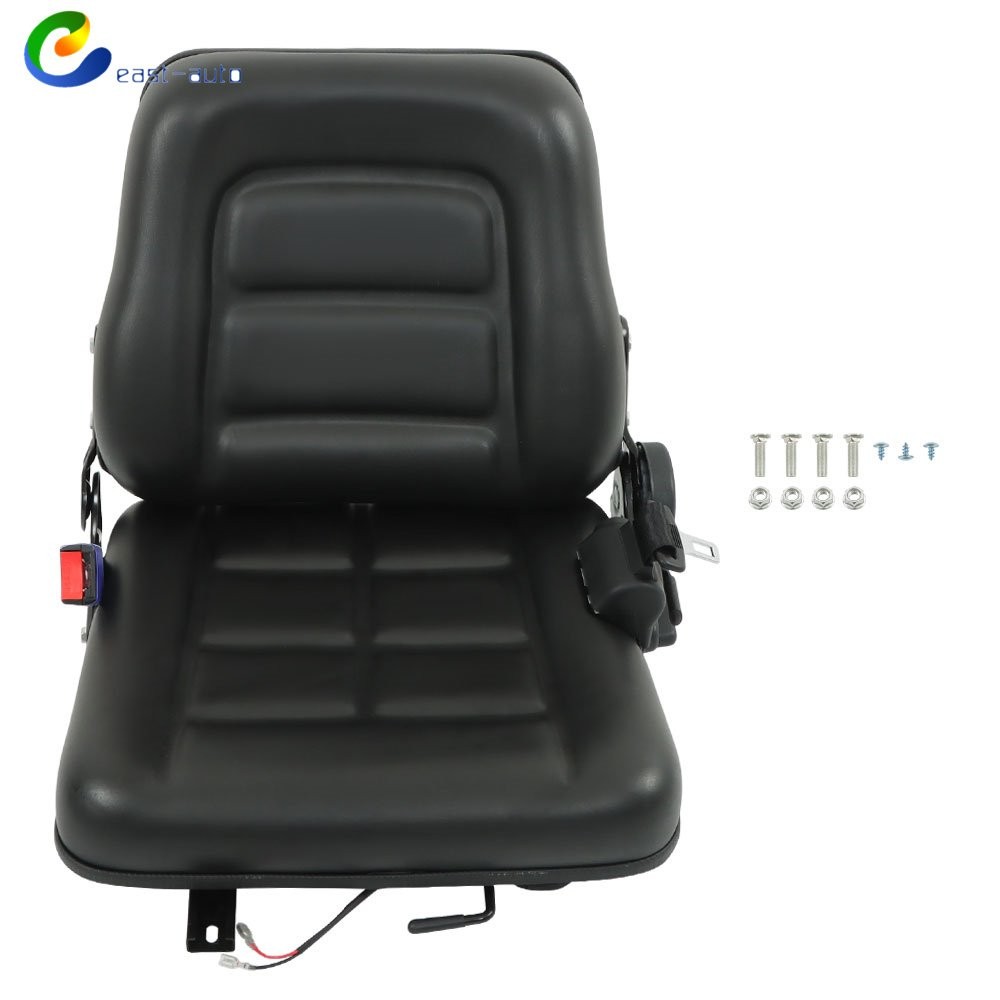 Fold Down Tractor Seat Adjustable Back & Seatbelt Universal Forklift Seat