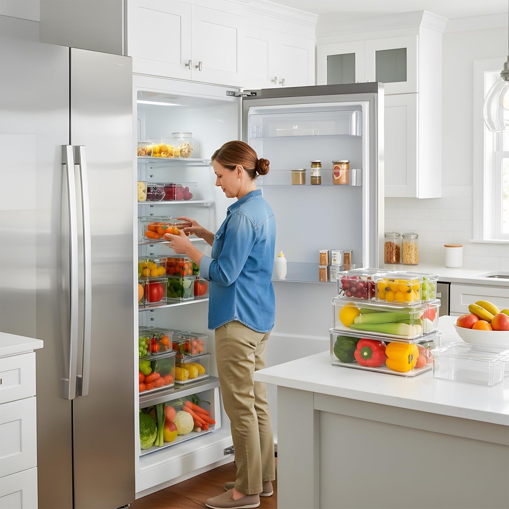 14 Pack Fridge Organizer Storage Bins Set, Clear Stackable Food Storage Conta...