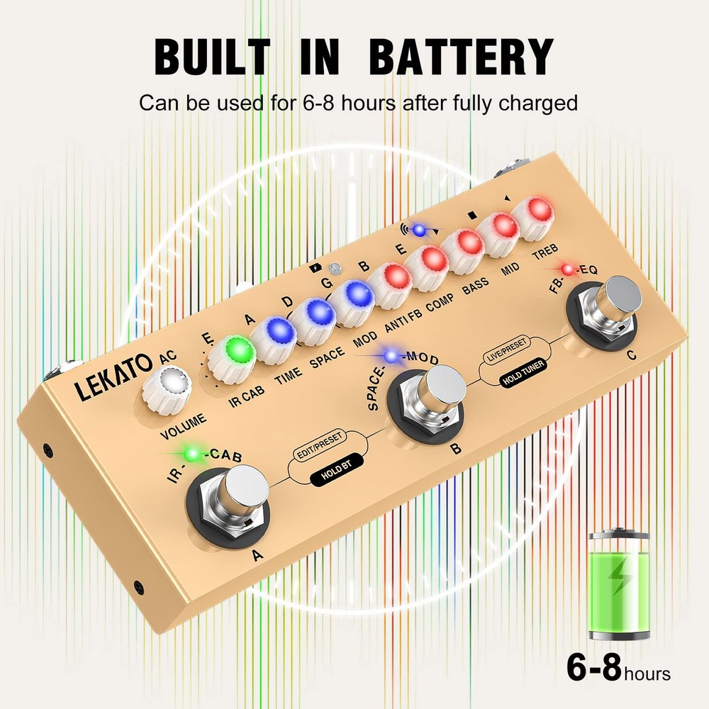 LEKATO Multi Effects Pedal for Acoustic Guitar, with IR Loading 9 AMP Models,...