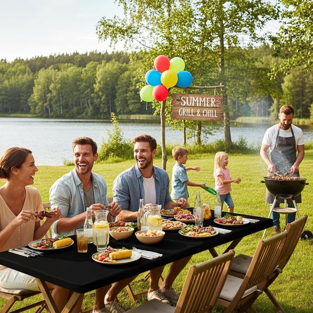 Smiry 6 Pack Rectangle Picnic Table Cloth, Waterproof Elastic Fitted Tableclo...