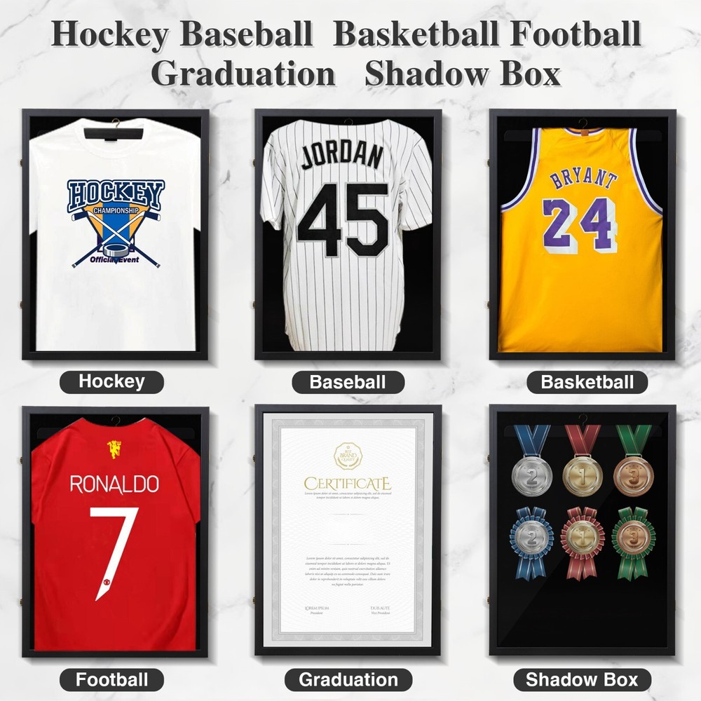 Sports Jersey Frame Box Display Case Rack Frame Locable Baseball Shadowbox Black