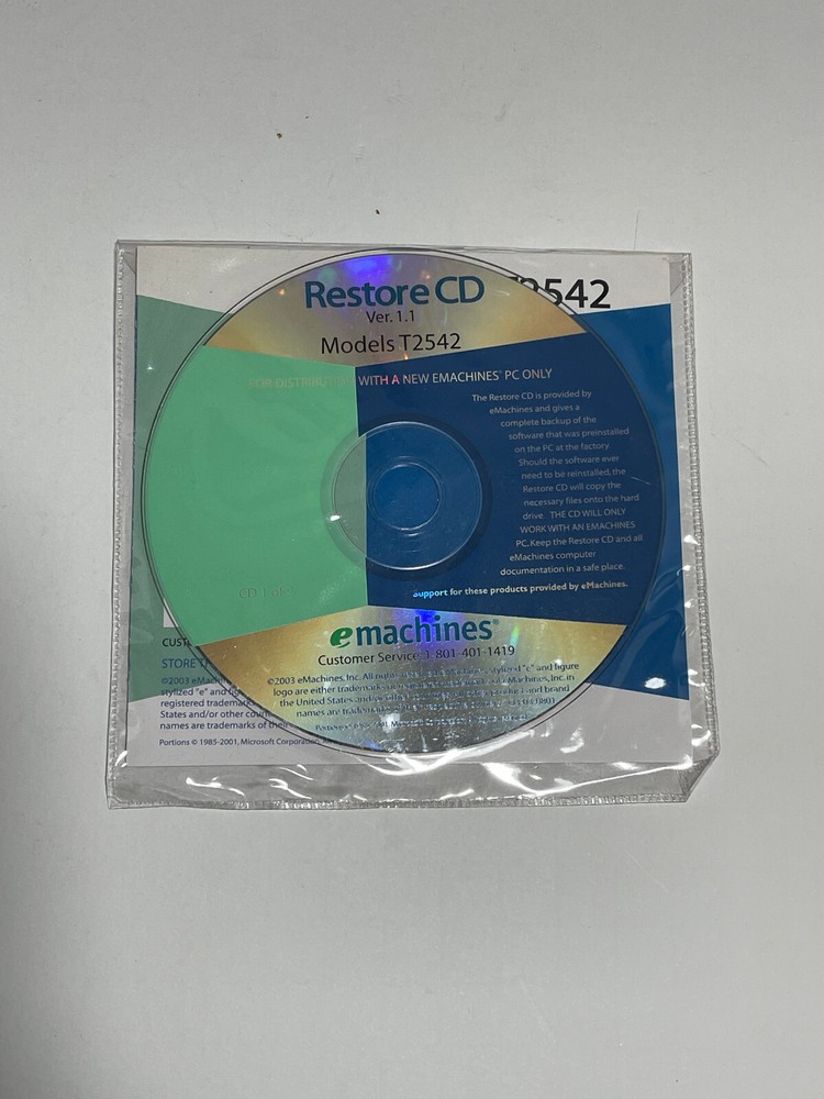 eMachines Restore CD T2542 Version 1.1 Models T2542 - 2 Disc Set for Desktop PC