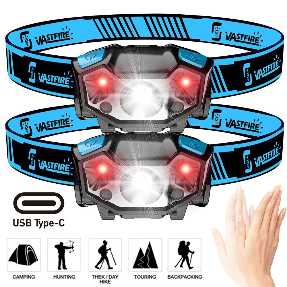 Motion Sensor LED Headlamp Ultra-Light Bright Light USB Rechargeable Head Torch