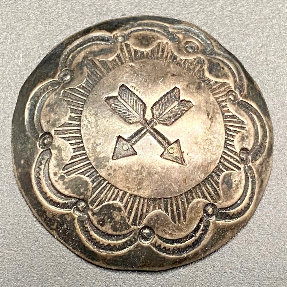 Vintage Navajo Native Hand Stampwork Concho Silver Button 1"