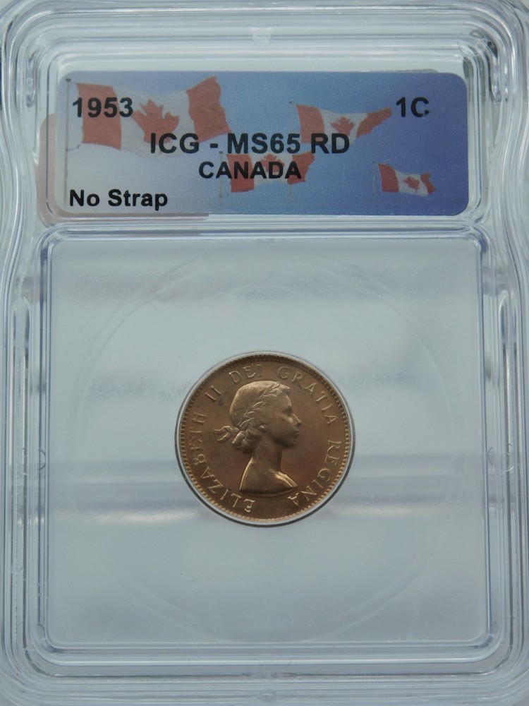 1953 GRADED CANADA SMALL CENT NO STRAP ~ ICG MS65 RD (BT1111)