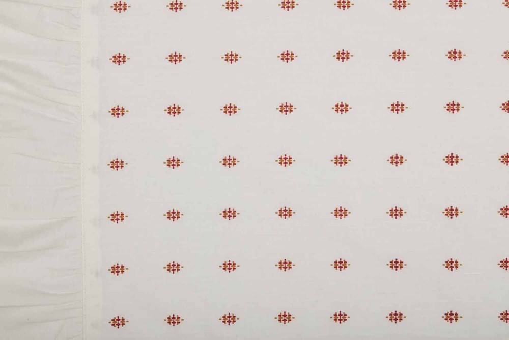 Abigail Ruffled Table Runner, 72" Long, Off White w/Red Dots Tabletop Décor
