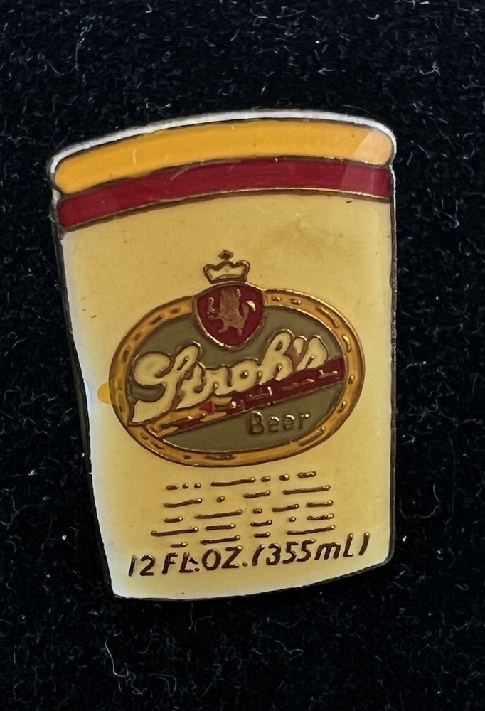 Stroh's Beer Can Lapel Pin Enamel Rubber Coated Vintage