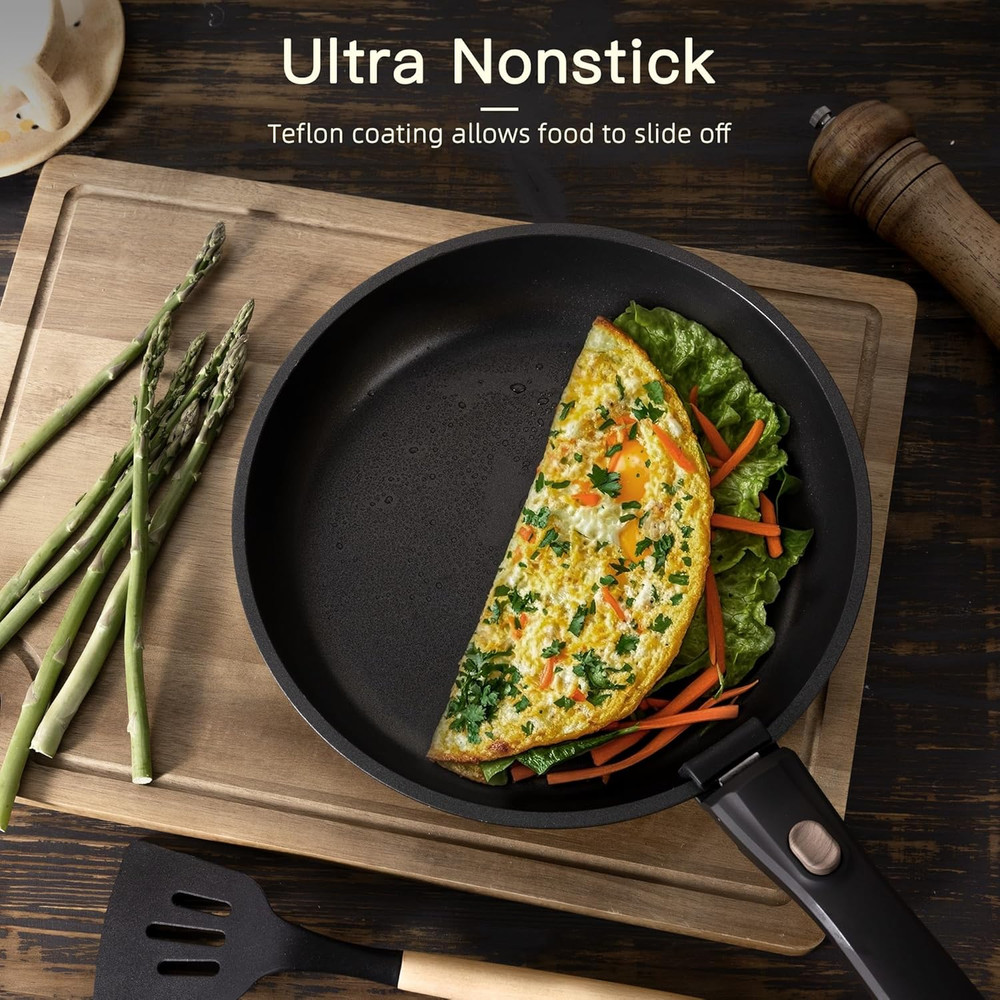 21PCS Nonstick Ceramic Cookware Set Removable Handle Stackable Induction